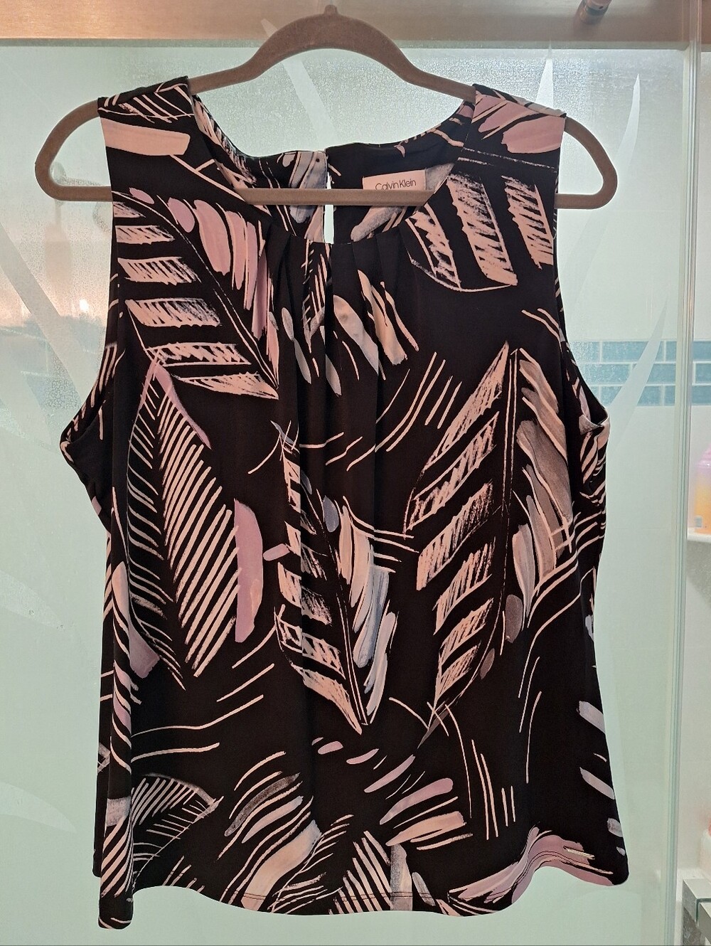 Calvin Klein Black & Pink Sleeveless Printed Shell Top
